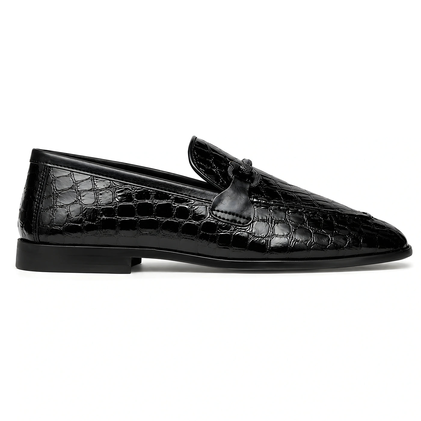 Black croc-embossed loafer, side profile
