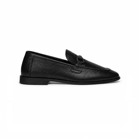 Black textured leather loafer, side profile