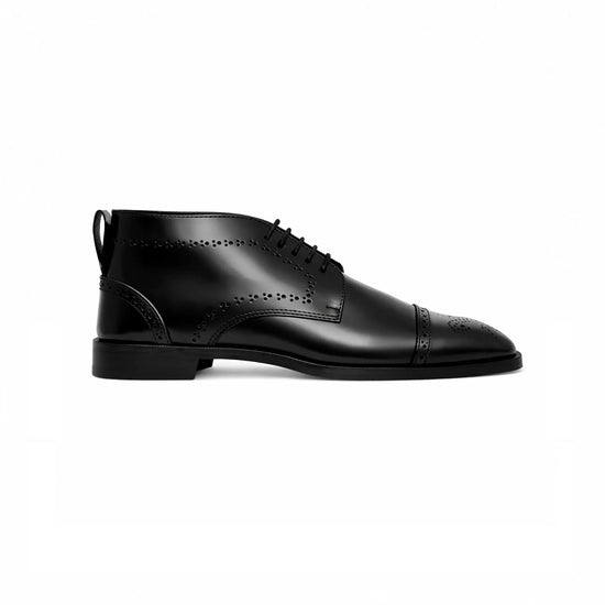 Black lace-up derby shoe, side profile