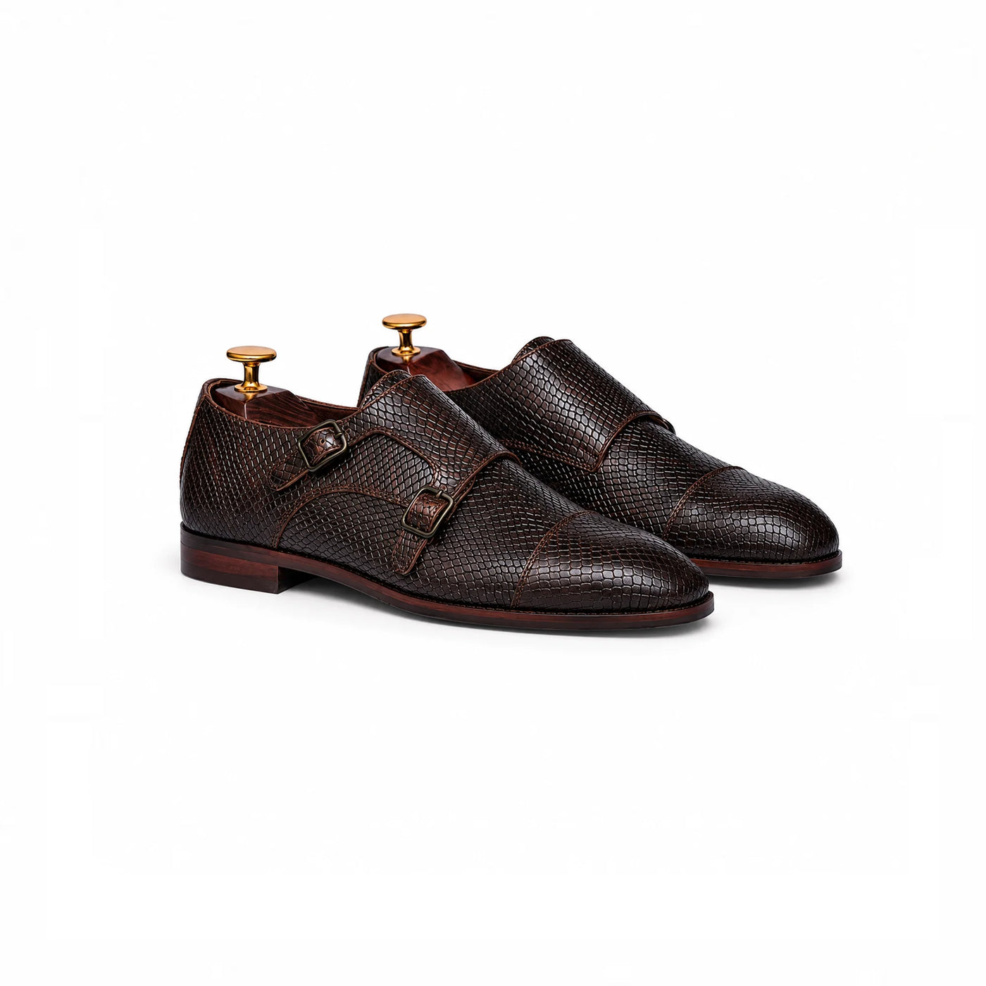 Burgundy monk strap, buckle detail