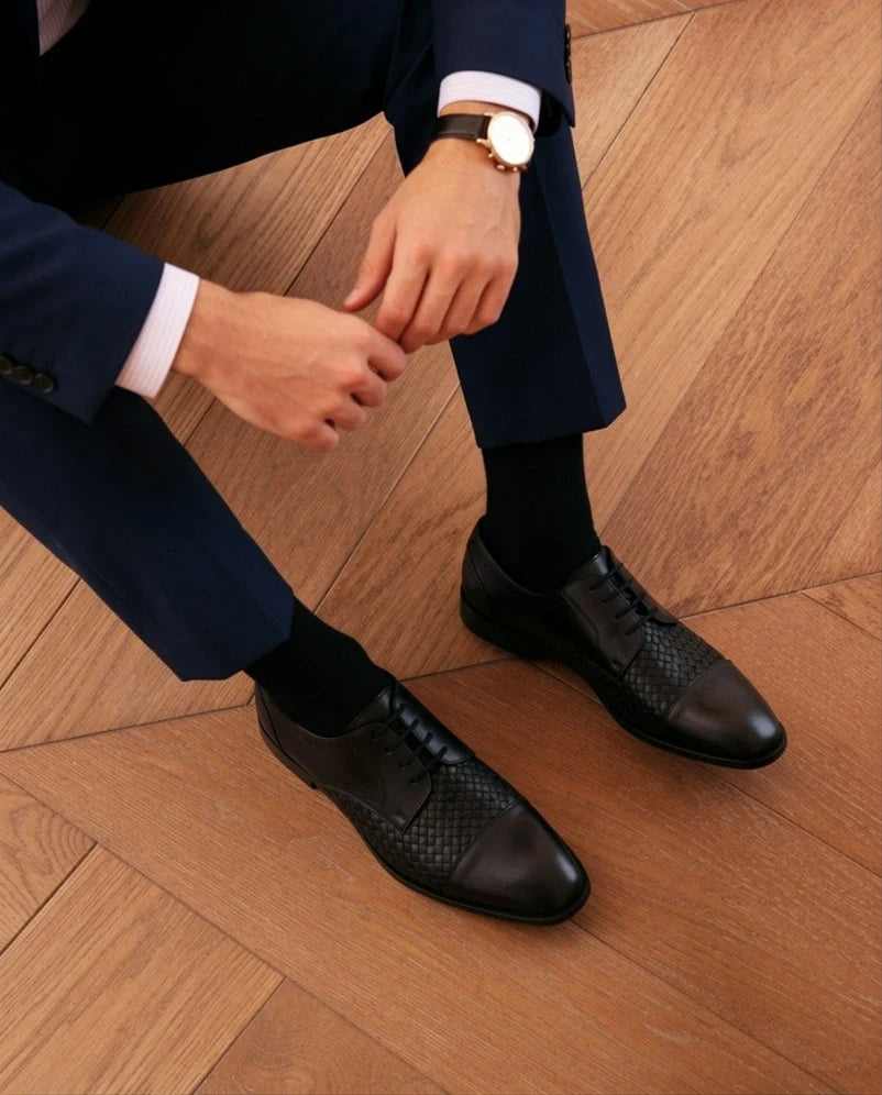 Black woven brogue oxford styled shot