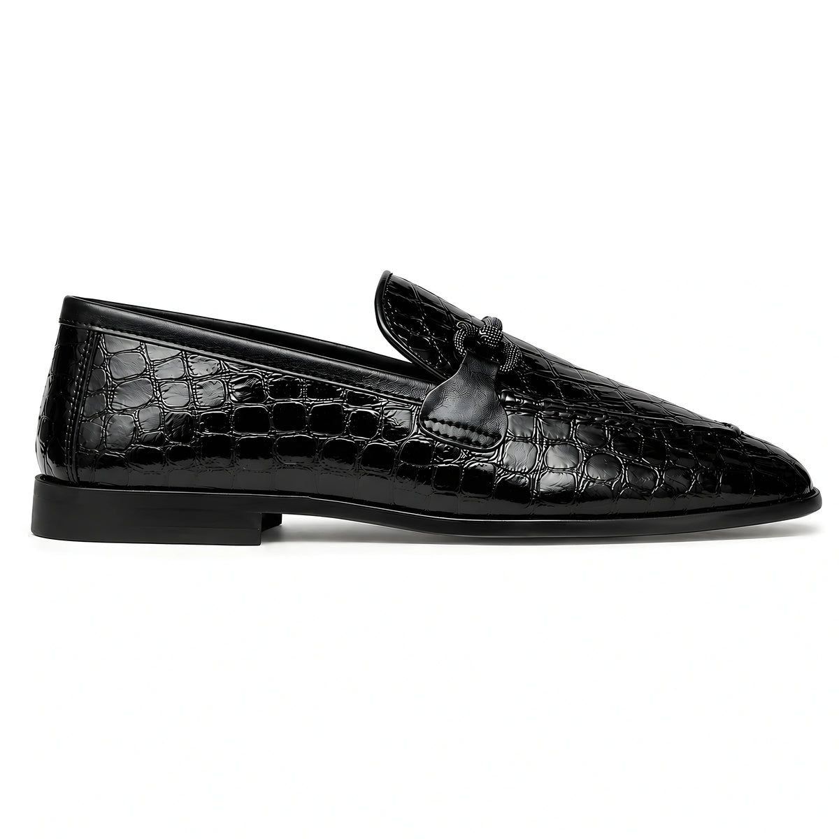 Black croc-embossed loafer, side profile