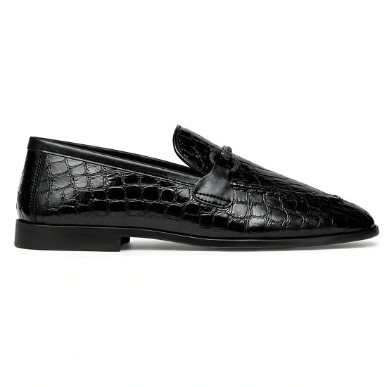 Black croc-embossed loafer, side profile