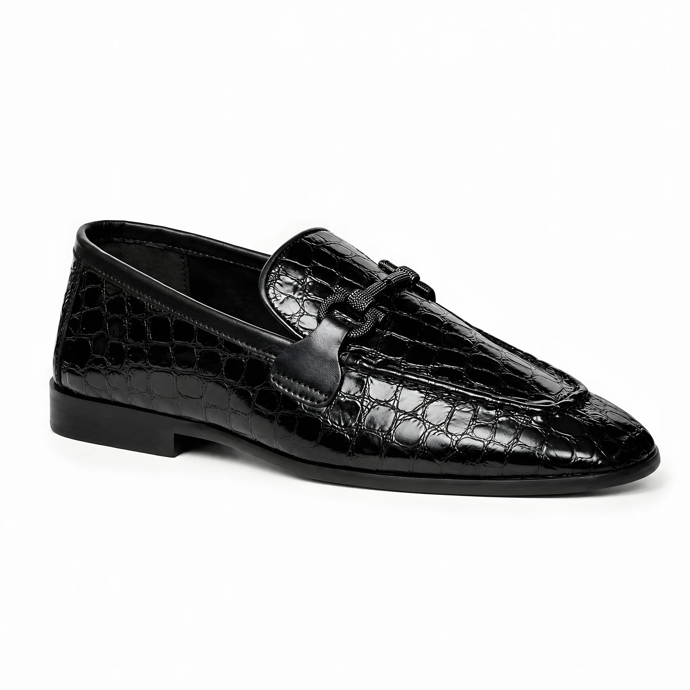 Black croc-embossed loafer, texture detail
