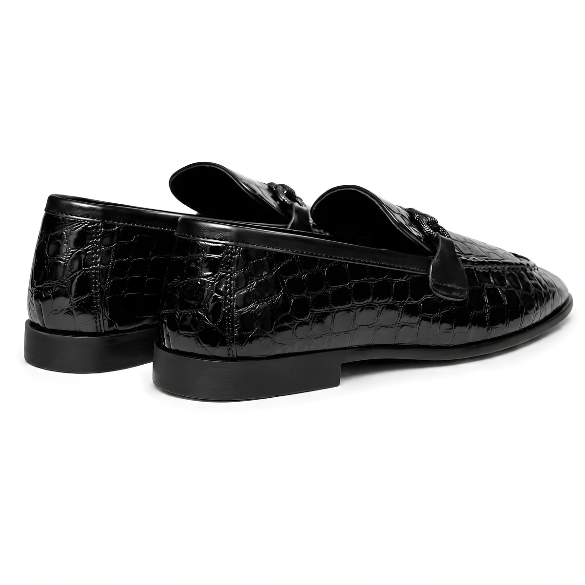 Black croc-embossed loafer, rear view
