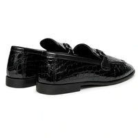 Black croc-embossed loafer, rear view