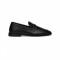 Black textured leather loafer, side profile