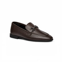 Brown penny loafer, angled view