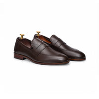 Burgundy penny loafer, angled view