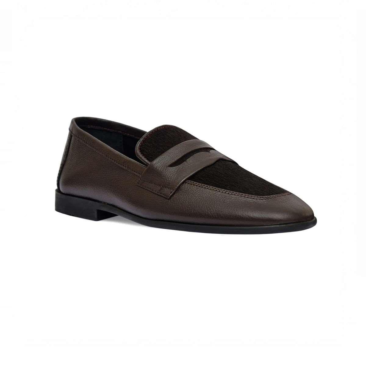 Chocolate brown loafer, angled view