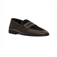 Chocolate brown loafer, angled view