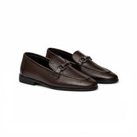 Brown penny loafer, rear view