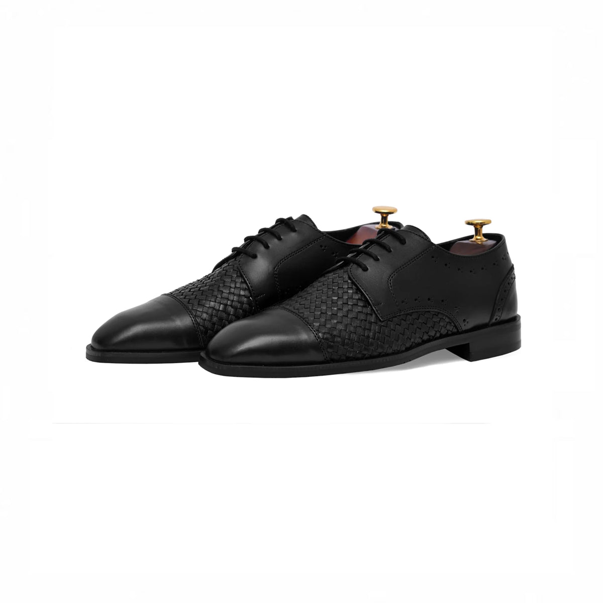 Black woven brogue oxford, rear view