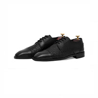Black woven brogue oxford, rear view