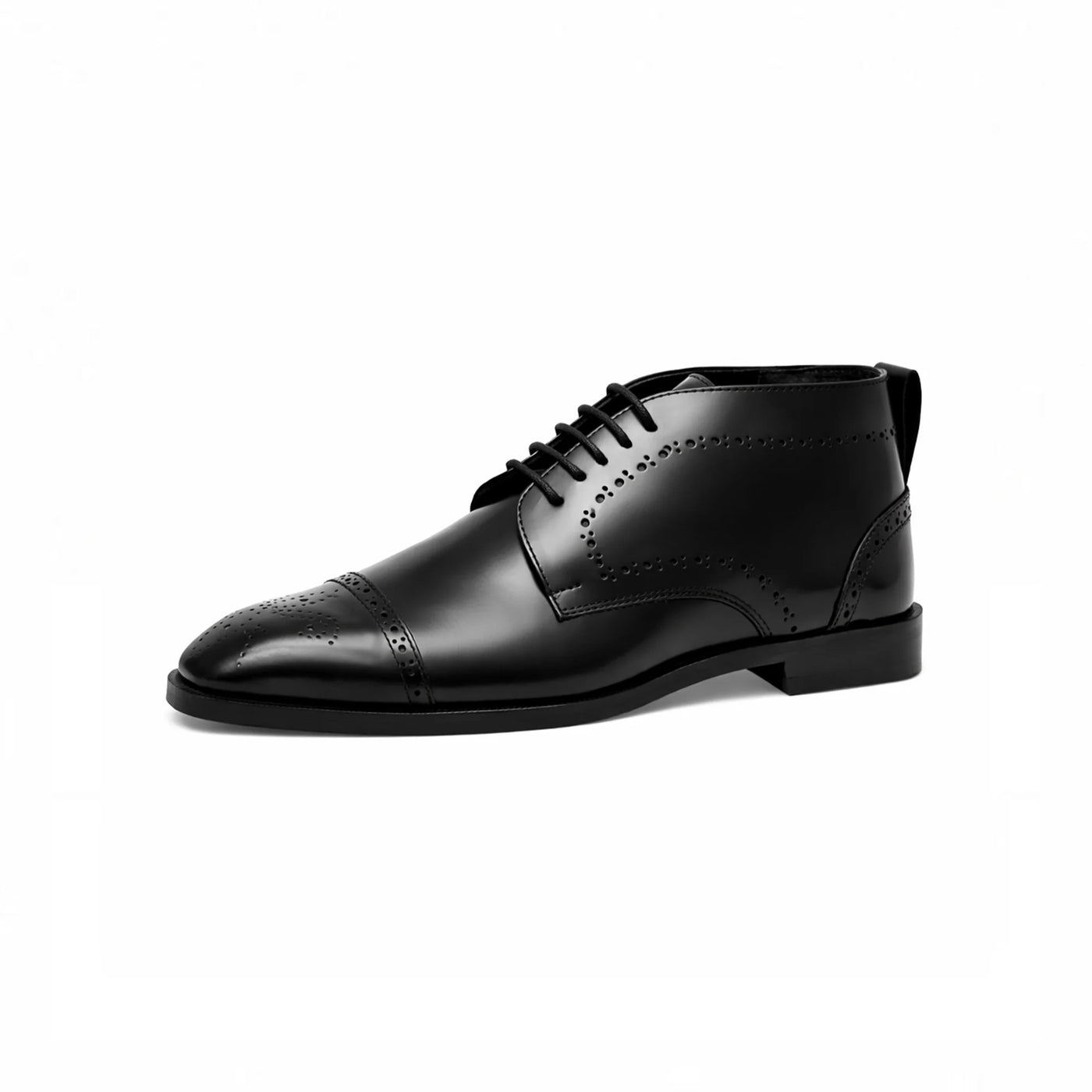 Black lace-up derby, lacing detail