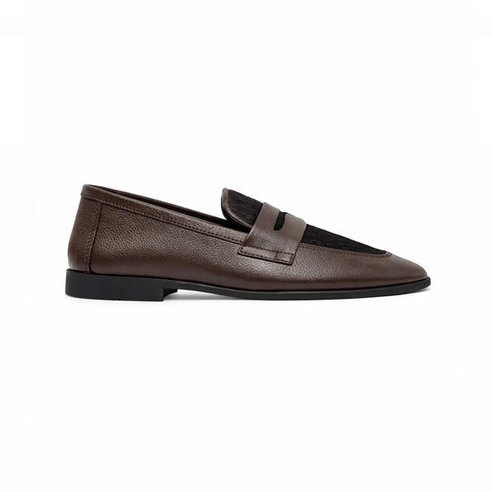 Chocolate brown loafer, side profile