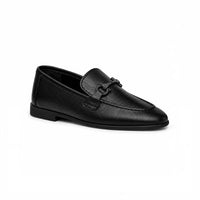 Black textured loafer, angled view