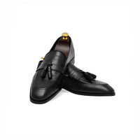 Black tassel loafer, rear view