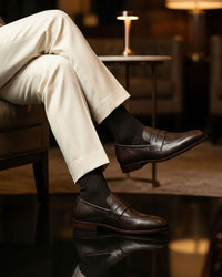 Burgundy penny loafer styled shot