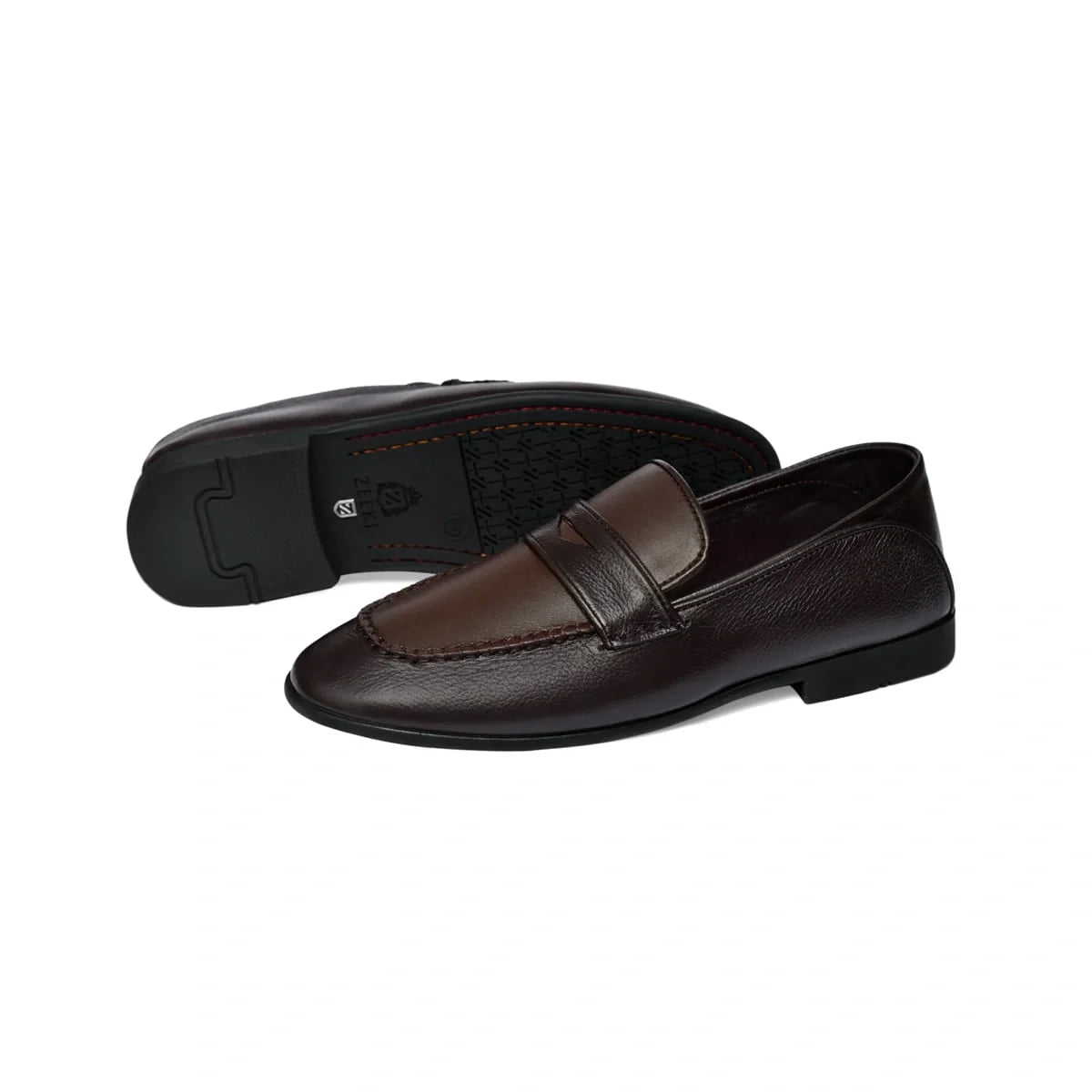 Dark brown penny loafer, upper detail