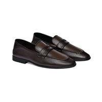 Dark brown penny loafer, rear view