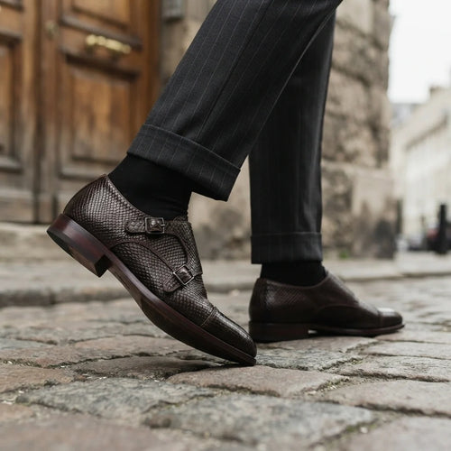 Burgundy monk strap styled shot