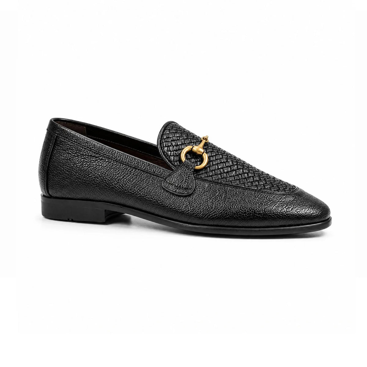 Black woven slip-on, angled view