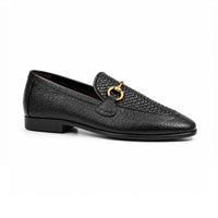 Black woven slip-on, angled view