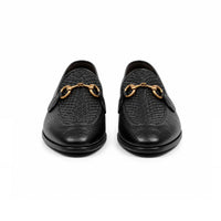Black woven slip-on, detail of upper