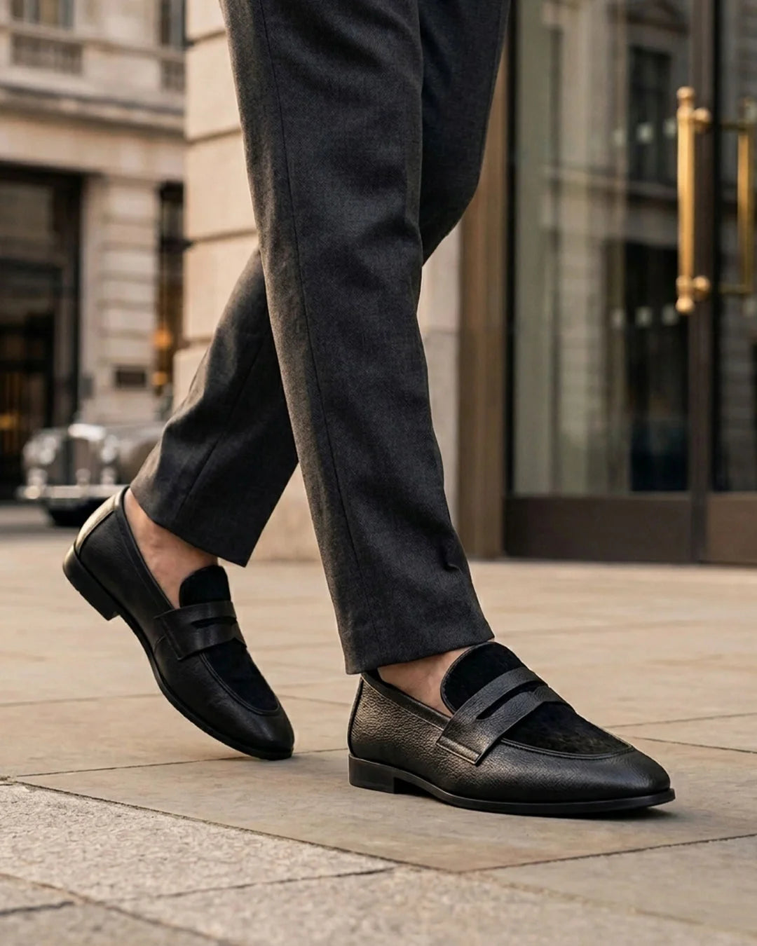 Black slip-on loafer styled shot